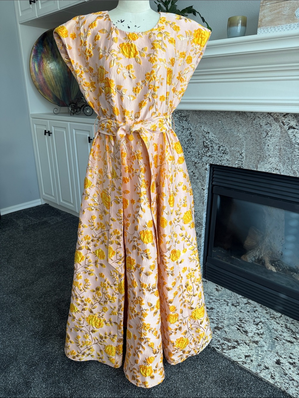 Abbey Glass Blush Pink Maxi Dress with Tangerine/Gold Floral